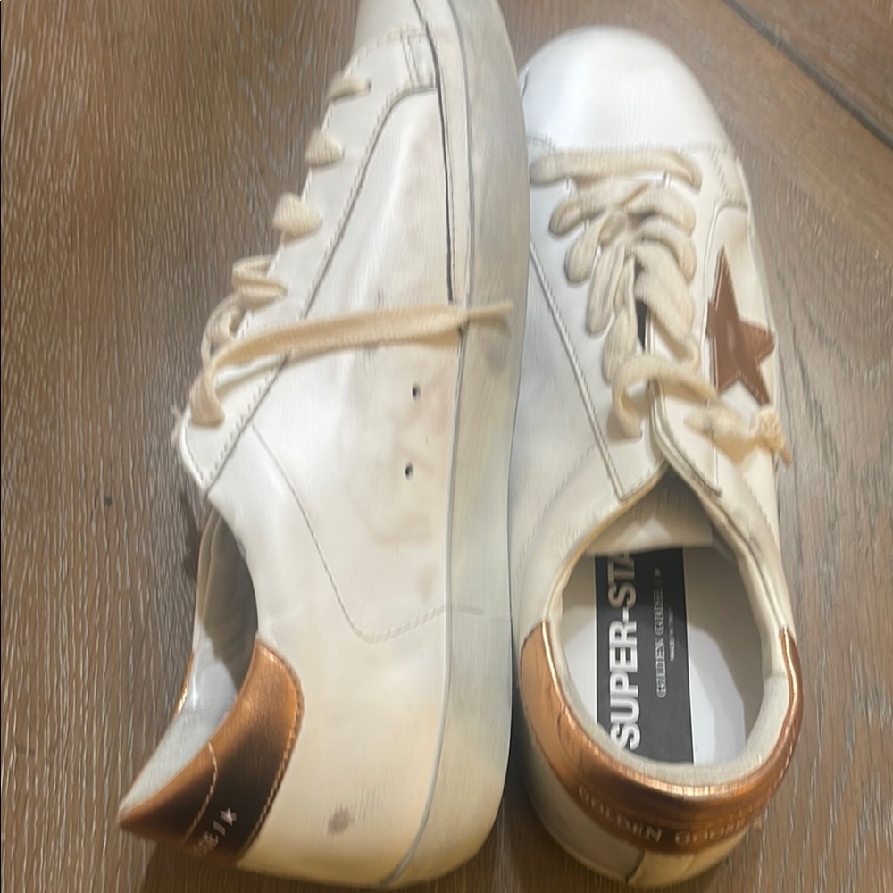 Authentic Golden Goose White and Rose Gold  Star Sneakers